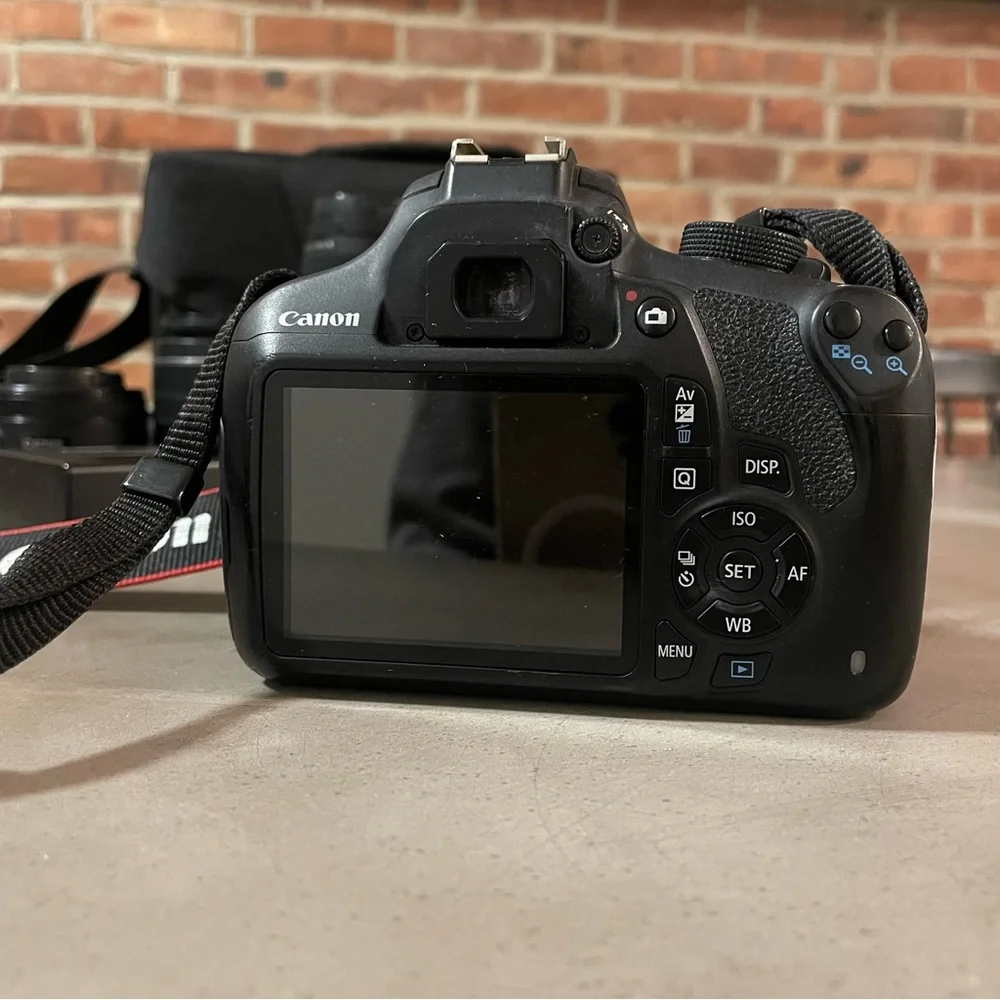 Canon EOS Rebel T5 with 3 lenses, external flash, and more